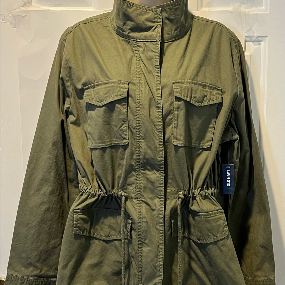 Old Navy Olive Green Utility Jacket with Stand-Up Collar/4-Pockets/Drawstring